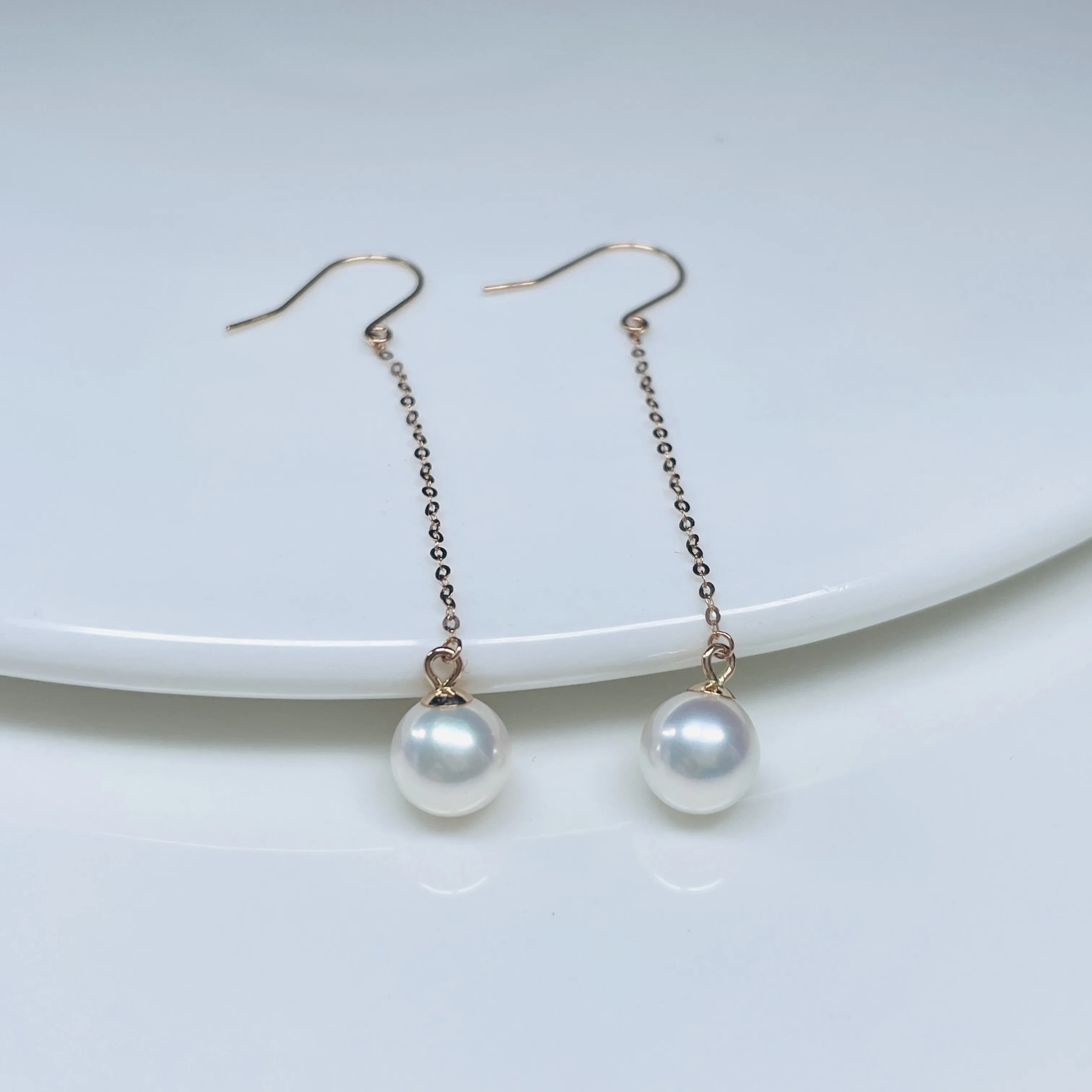 Solid gold Diamond Tahiti Yellow Gold Long Round Earrings Cultured Supplier AU750 Multi Function 18K Freshwater Pearl ODM