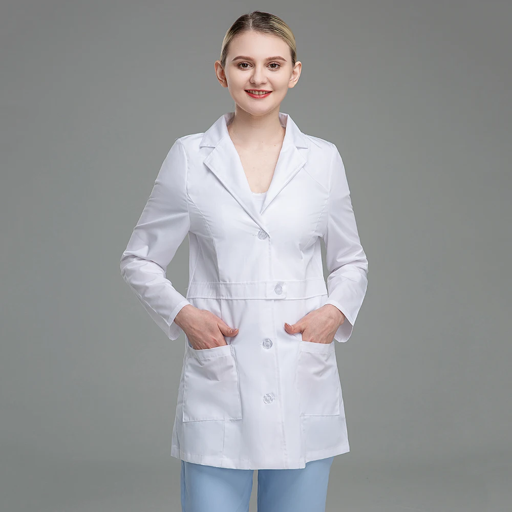 Unisex Lab Coat Medical Uniform Slim Work wear Uniform Beauty Workwear Health Service Scrubs Coat White Lab Coat