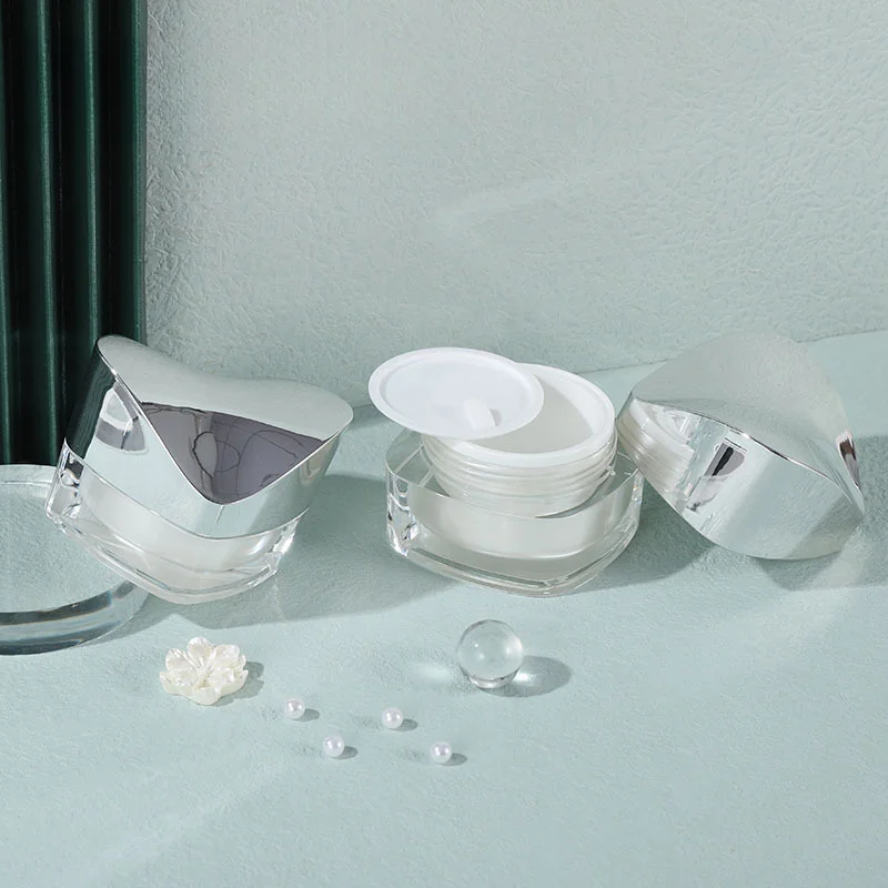 High Quality 30g 50g Silver Square Cream Container Empty Cosmetic Dipping Powder Double Layer Acrylic Plastic Jar