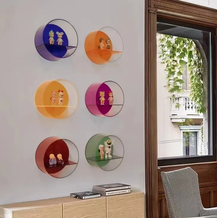 Acrylic Colored Transparent Circular Display Rack Handheld Entrance Wall-Mounted Box Display Shelf Living Room Hangs Blind Boxes