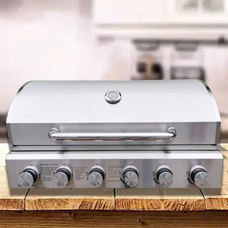 Commercial Grill Stainless Steel 5 Burners Gas Built-In BBQ Grills Barbecue