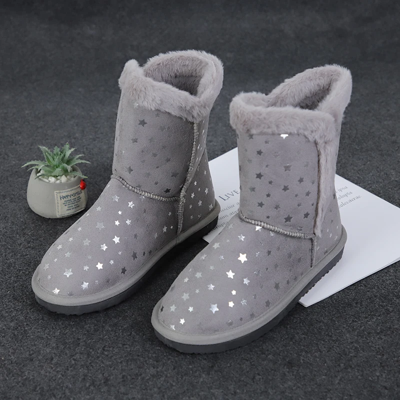 Wholesale Glitter Girls Little Kids Shiny Ankle Winter Fur Snow Boots Winter For Children With Bling Stars