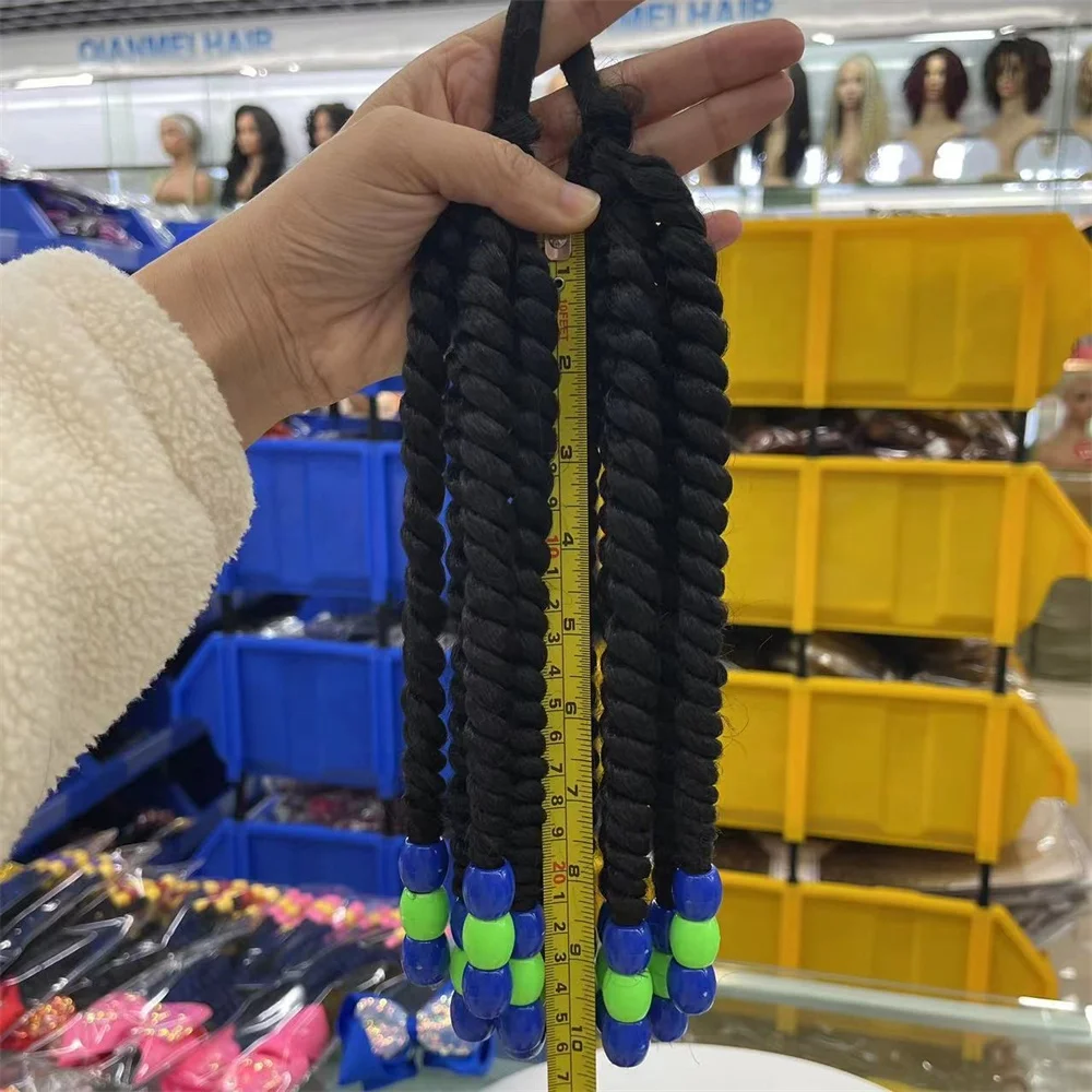 Jumbo braids twist hair 6 colors 10Inch kids ponytail holder with big glitter bows for girls beauty accessories