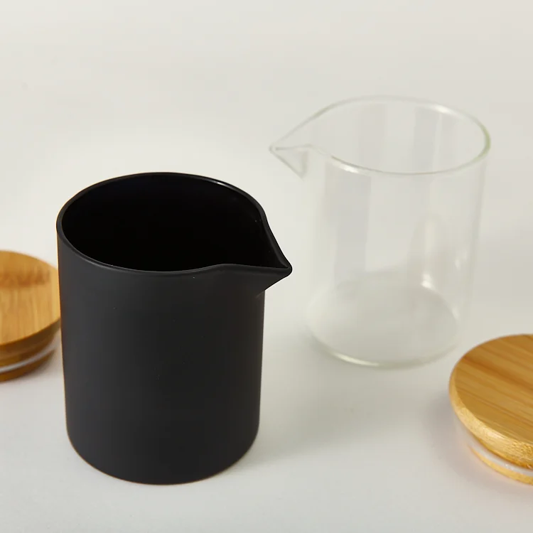 Empty 6oz Matte Black Massage Glass Candle Jar with Spout Heat Resistance High Brosilicone Candle Jars With Bamboo Lid