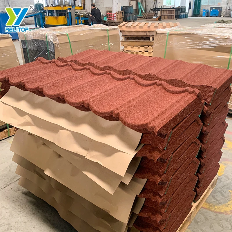 Relitop Stone Coated Roof Tile Red Bond Tile Roofing Sheet Seven Waves Stone Chips 1340x420mm