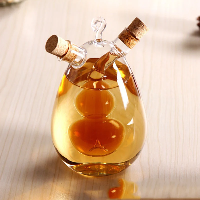 2024 Kitchen Glassware Supply 2-Outlet Round Borosilicate Glass Olive Oil Jar Vinegar Bottle Pot Kitchen Sauce Dispenser