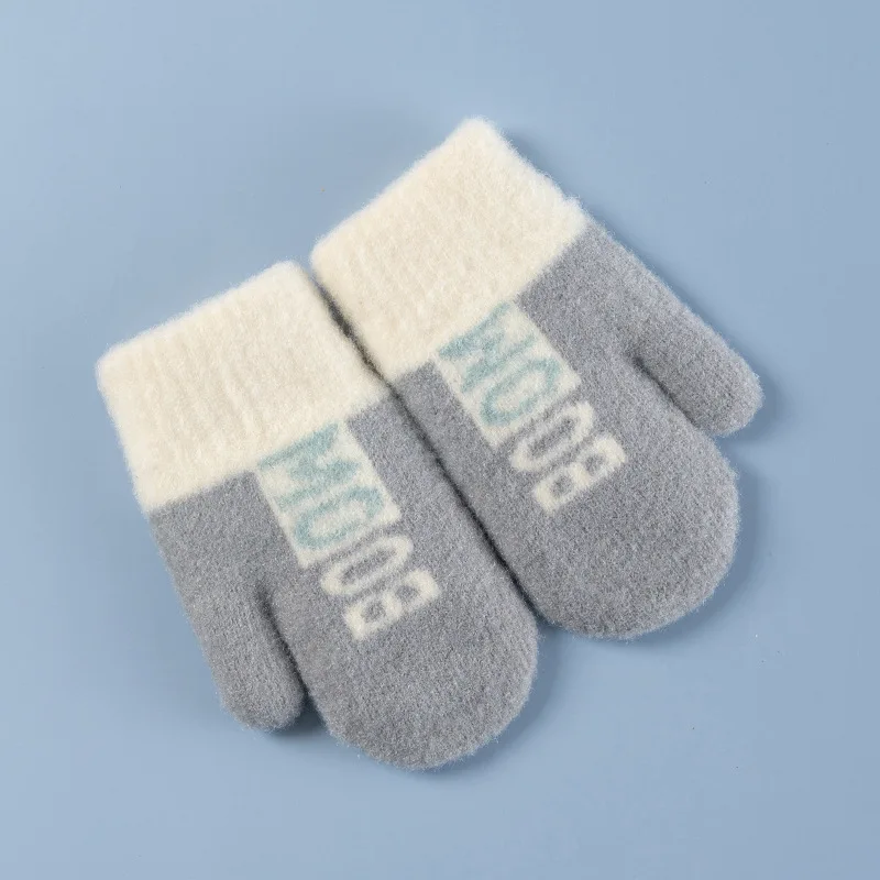 Kids knitted warm jacquard mittens gloves winter gloves wool gloves with sherpa lining