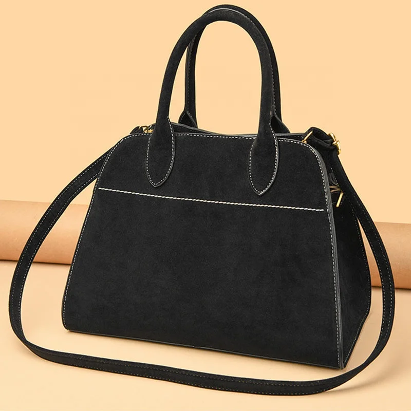 wholesale vintage lady women big side handbag suede black tote shoulder bag for autumn winter