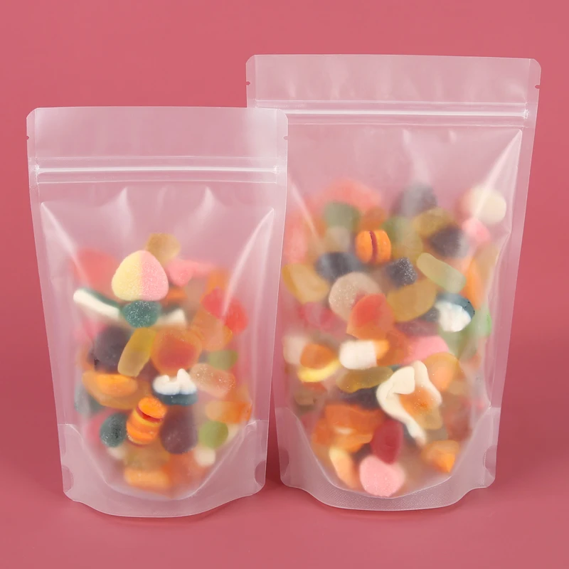 Heat seal transparent stand up pouch with clear window 8OZ foil packaging bags doy pack for candy bags dried fruit packaging