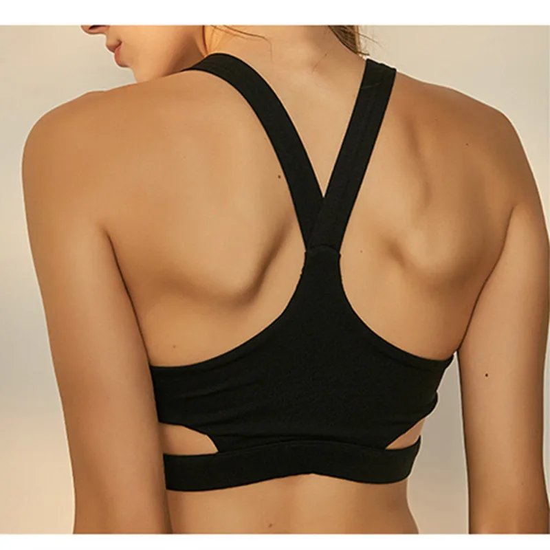 Aoyema Fashion Design Womens Fitness Breathable Yoga Bra Elastic Crossover Band Deep V-Neck Sports Bra