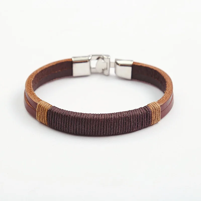 New Surfer Cuff Black Brown Mens Vintage Hemp Wrap Leather Wristband Bracelet