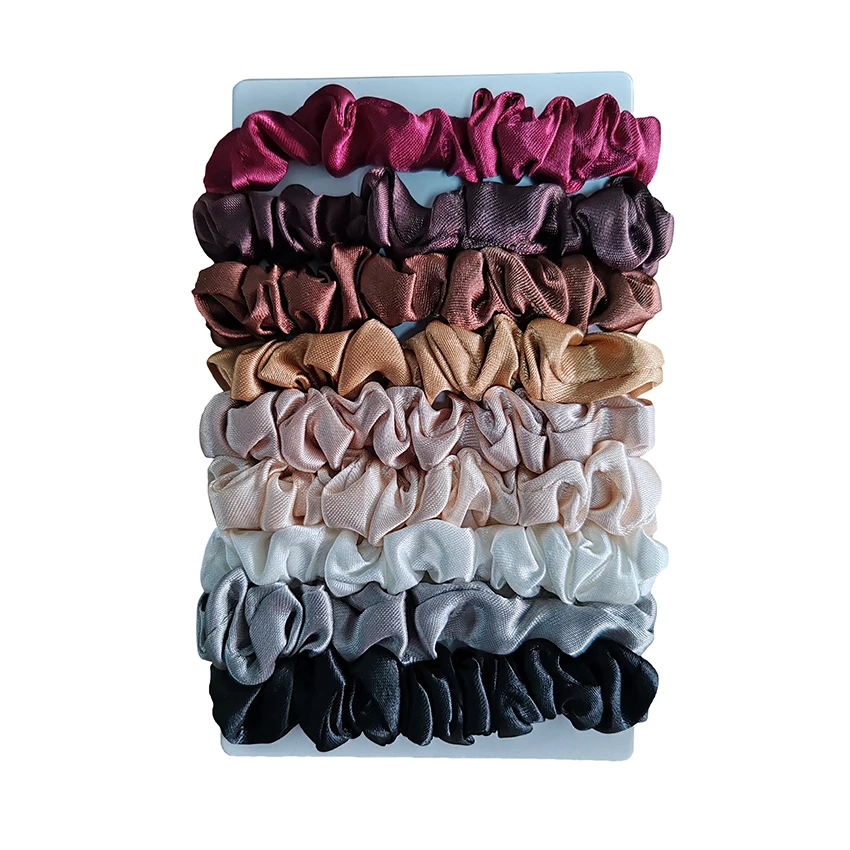 Neutral Color Skinny Satin Hair Scrunchies Elastic Hair Bands Ties Imitated Silk Scrunchies For Women With Thin Hair