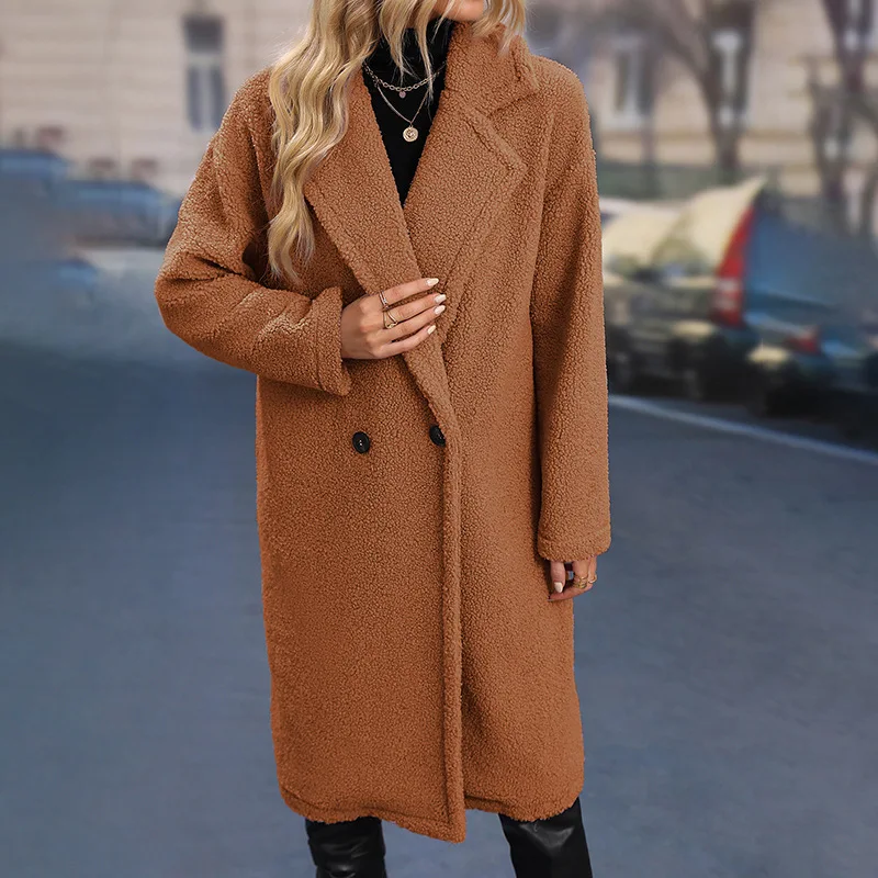 Wholesale Long Jacket Solid Faux Fur Casual Winter Warm Elegant Multicolor Single Breasted Loose Coat For Women