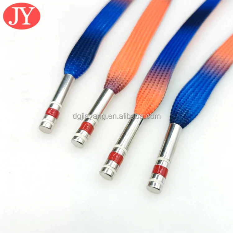 polyester gradient changing colors shoe laces rainbow print heat transfer string with plastic metal tips for pants drawstring