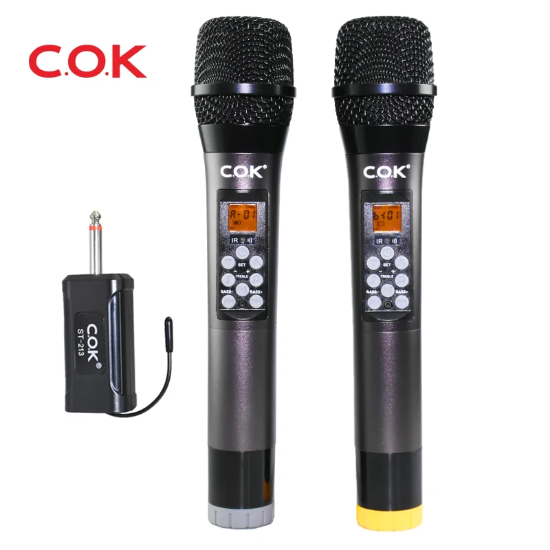 Chinese COK new designed wireless charging  UHF sing2 microphone with commonly used accessories & parts