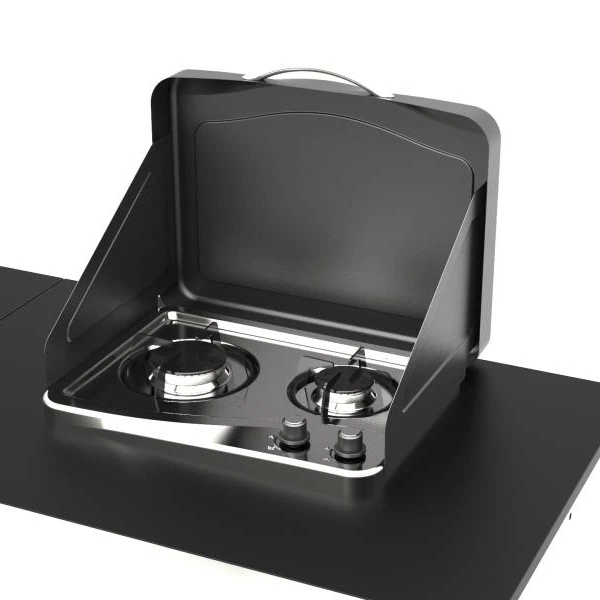 
RV Recreational Vehicle Build In and Table Two In One Gas Stove Cooker High BTU With Windy Break Stainless Steel Model RVS-04D 