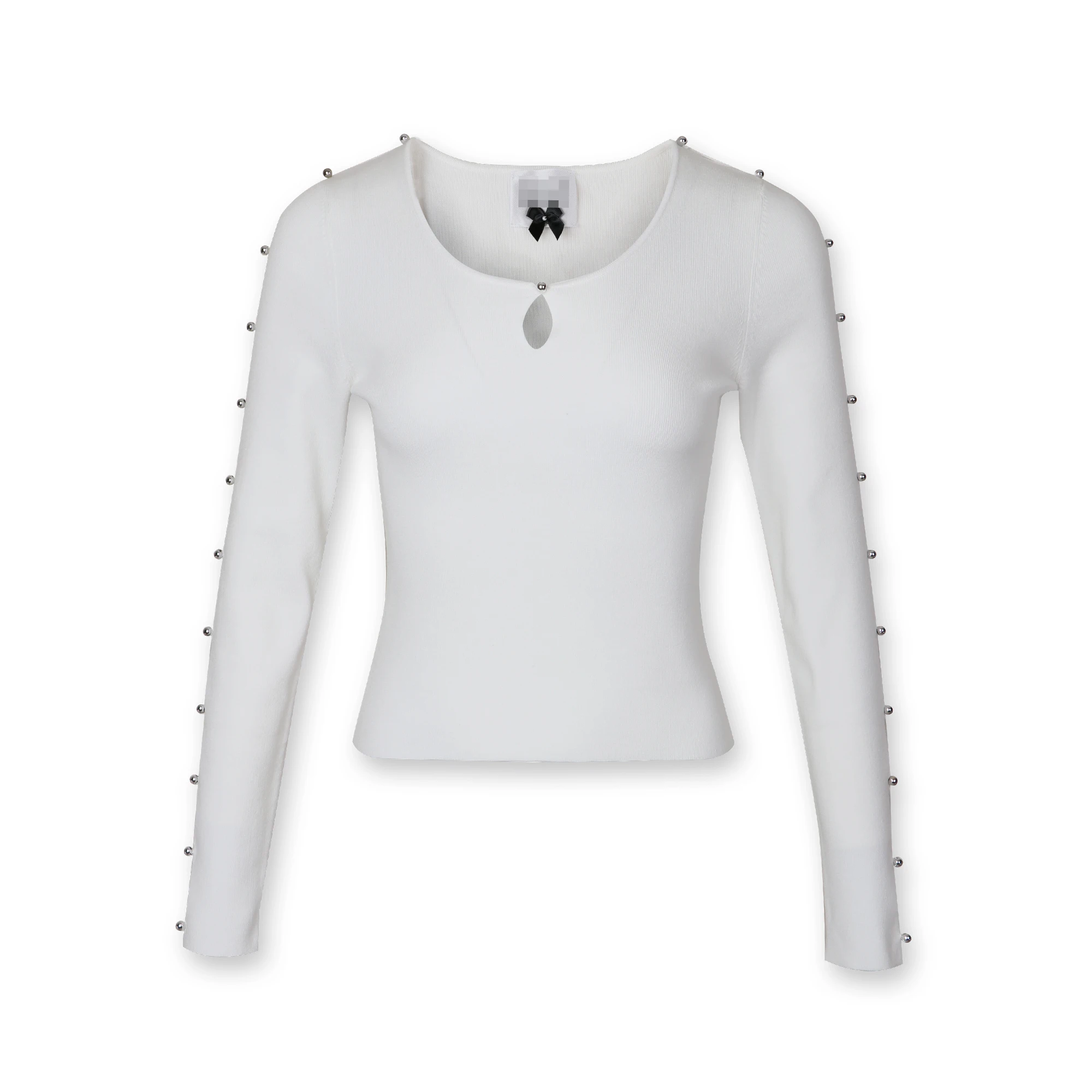 High End Trendy Style Round Neck Long Sleeve Dingbead Decoration Color Block Knit Pullover Sweater For Women