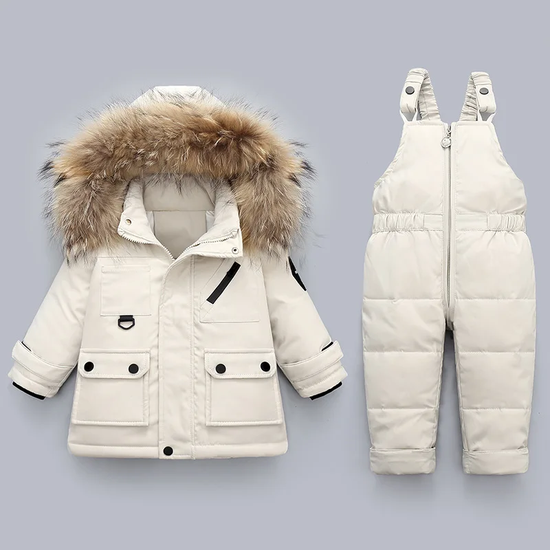 Parka Real Fur Hooded Boy Baby Overalls Winter Down Jacket Warm Kids Coat Child Snowsuit Snow toddler girl Clothes Clothing Set