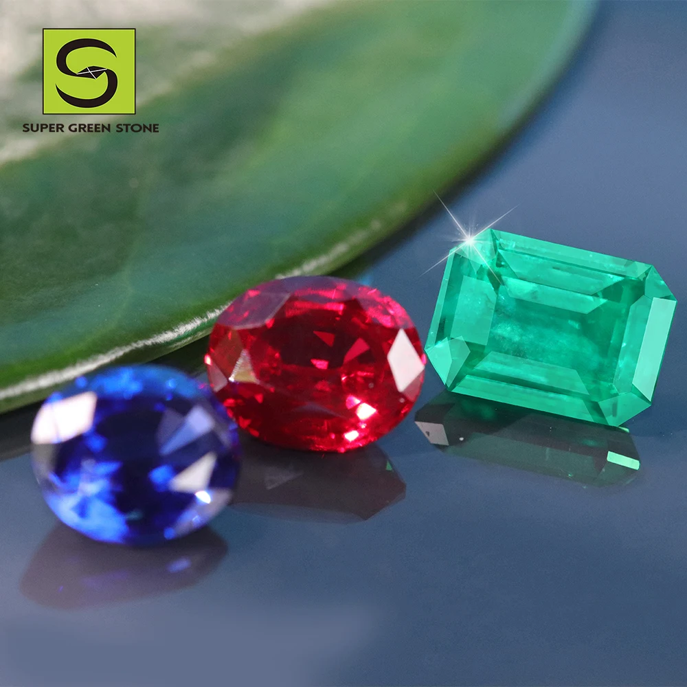 SuperGS SGSLGE02 Synthetic Loose Blue Emerald Alexandrite Ruby Colorful Created Loose Lab Grown Emerald Gemstone