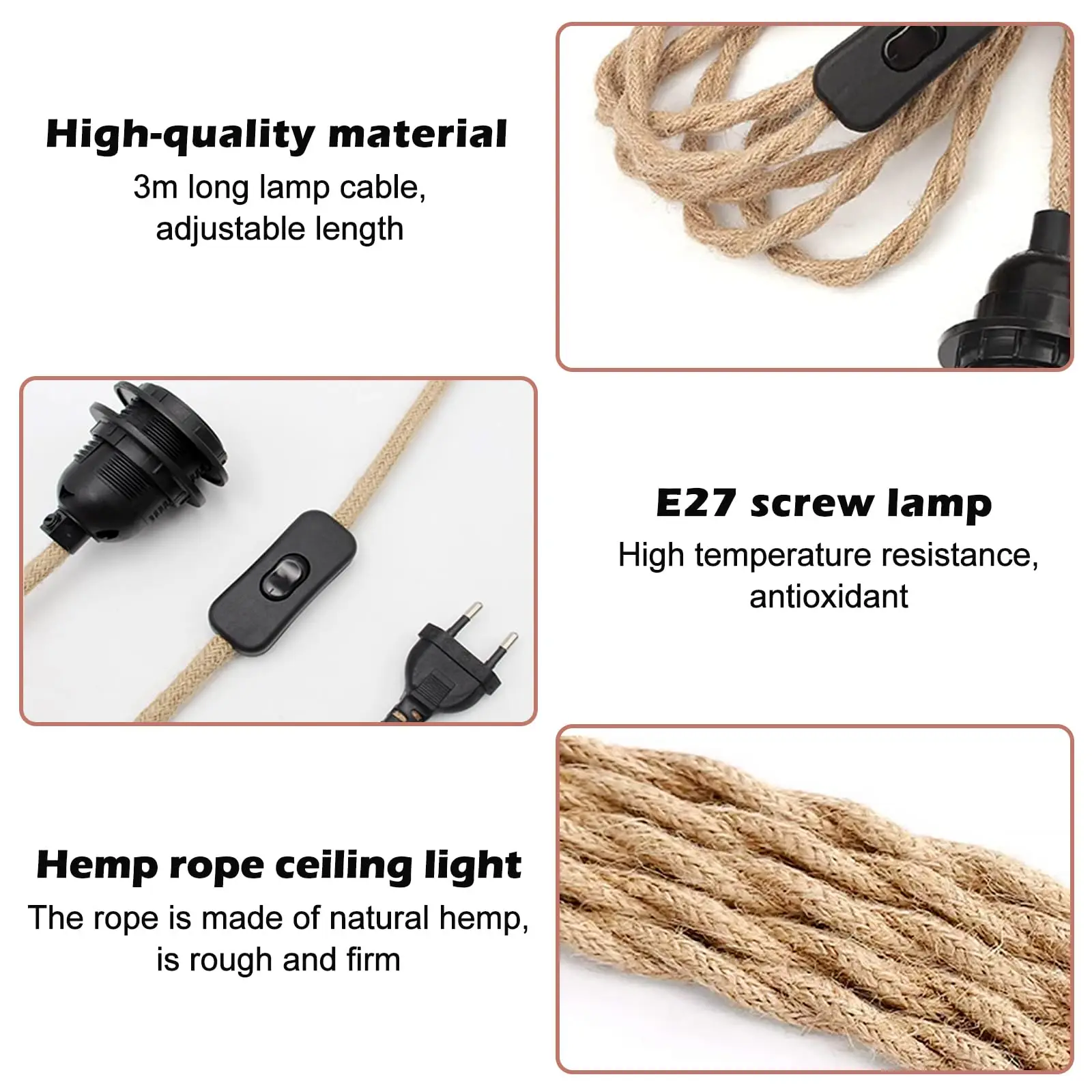 2024 American Standard Table Lamp Accessories, Plug Switch Line, Wall Wiring, Small Chandelier, Simple Hemp Rope Lamp