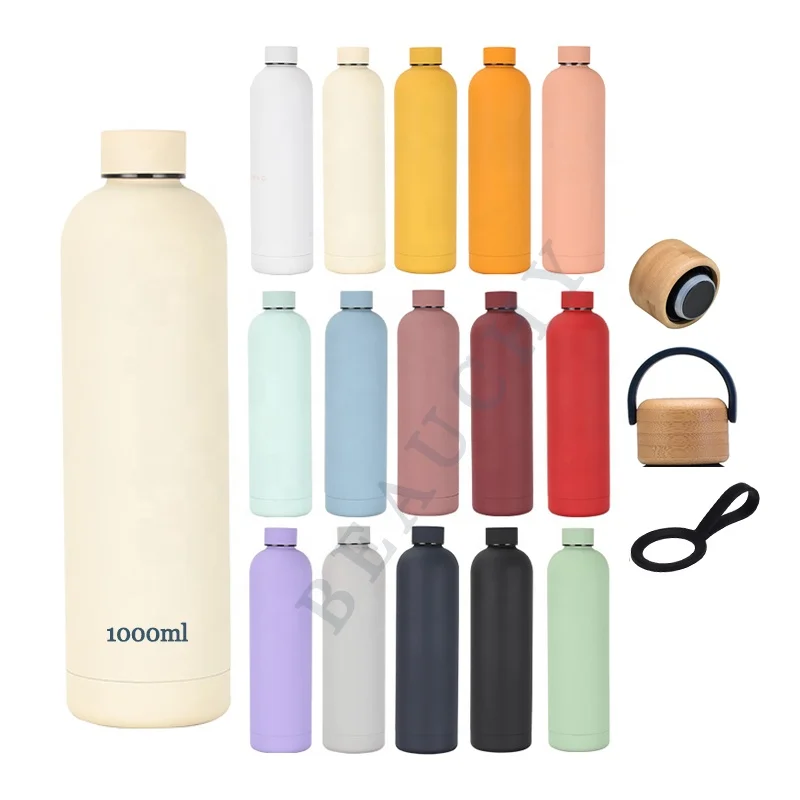 Custom soft touch rubber paint 32oz 1000ml Insulated vacuum flask thermal double wall stainless steel gym sport water bottle