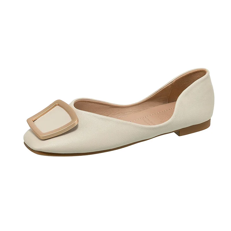 Custom Design Woman Apricot&Green Heelless Lightweight Soft Slip-on Lady Flat Shoes