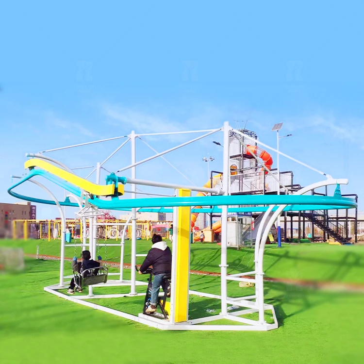 Commercial Amusement Kids Park Zip Line Unpowered Pedal Mini Roller Coaster Ride Zip Line