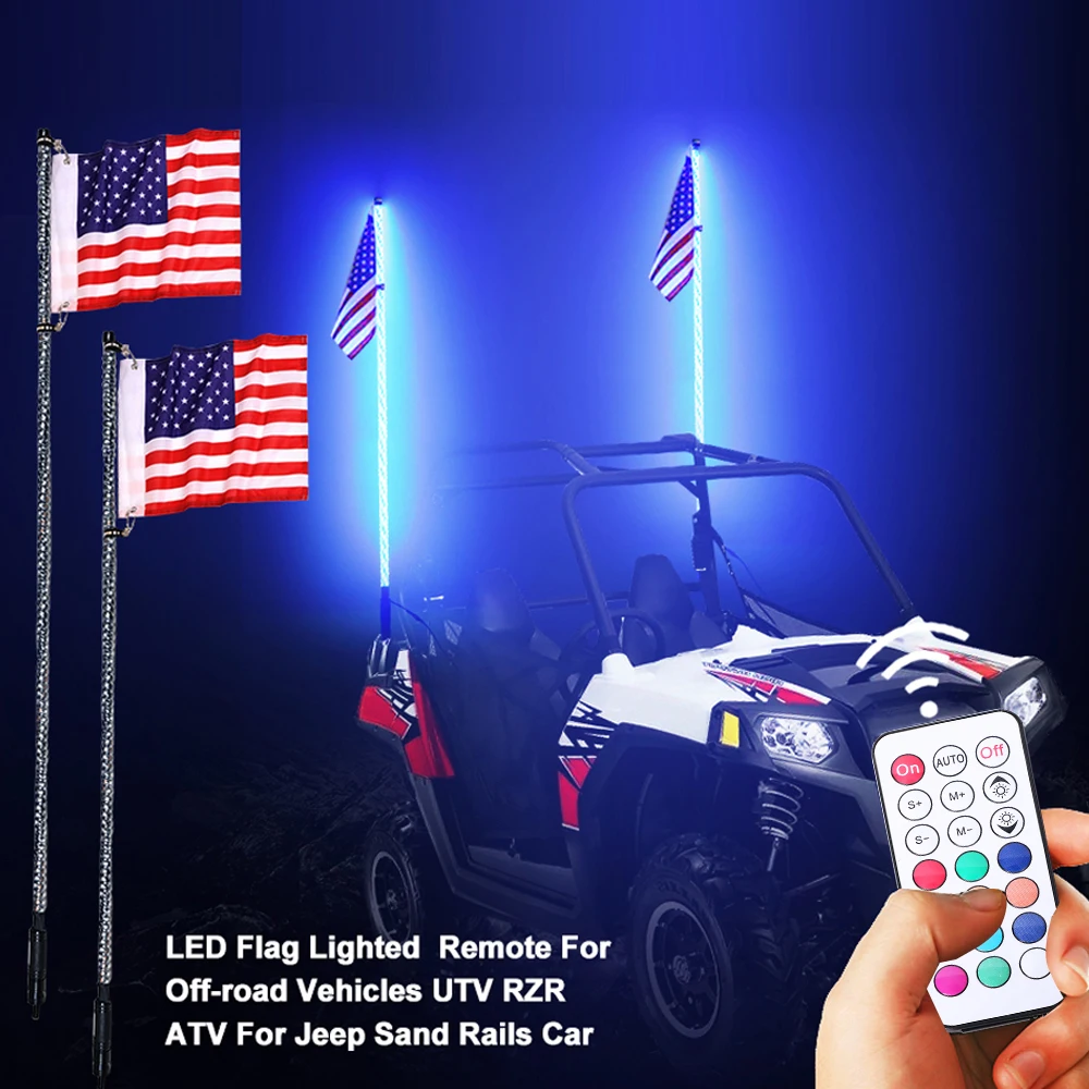 3 4 5 6 Feet Blue tooth Control RGB LED Spiral Whip Lights Wrapped for ATV UTV RZR Off Road Polaris for Jeep Truck (1600607322648)