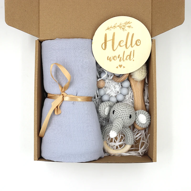 Baby boy girl New Fashion Style muslin swaddle gift set crochet knitted rattle Soft Bamboo Cotton Muslin Baby gift set