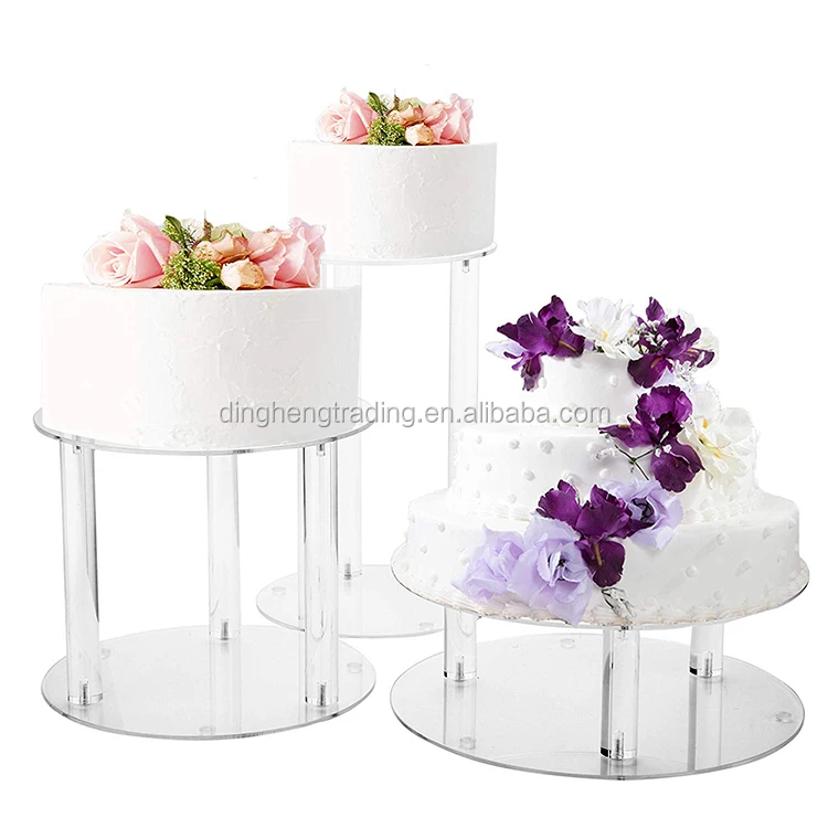 Custom 3 Tier Clear Acrylic Crystal Round Cake Display Stand Set