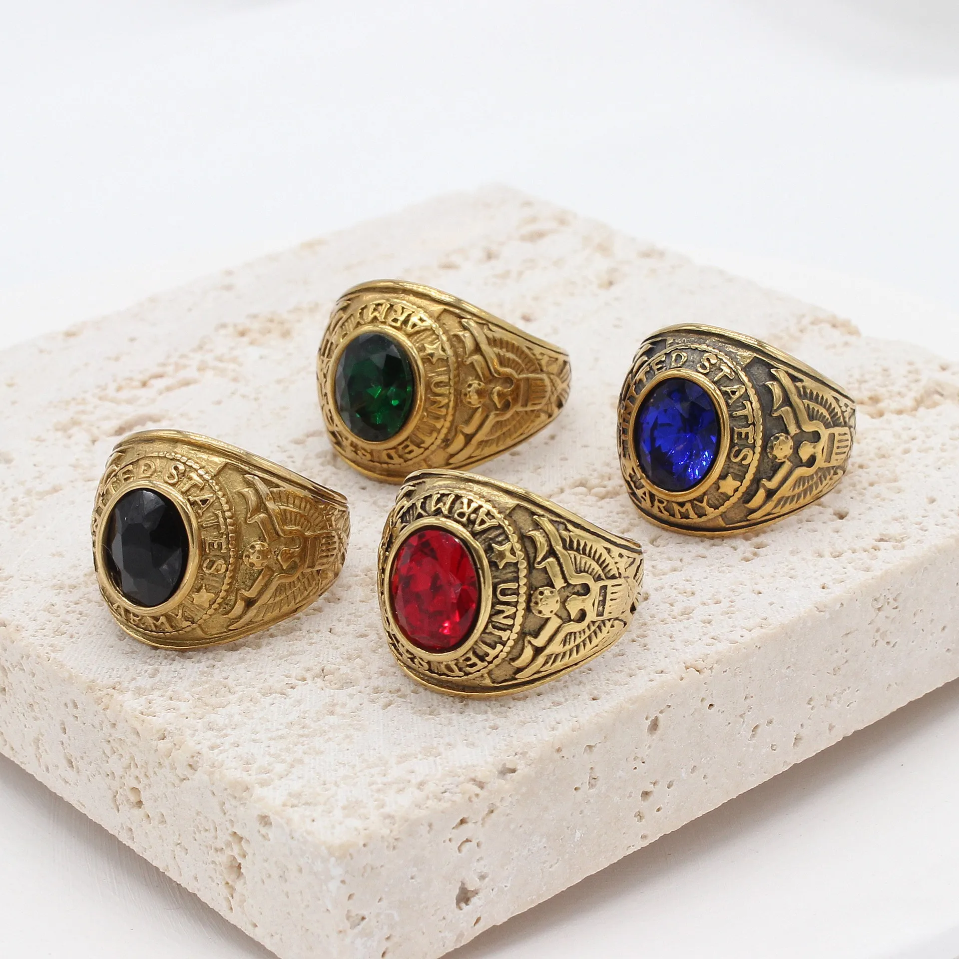 Titanium Steel Retro Eagle Studded With Diamond American Soldier Ring