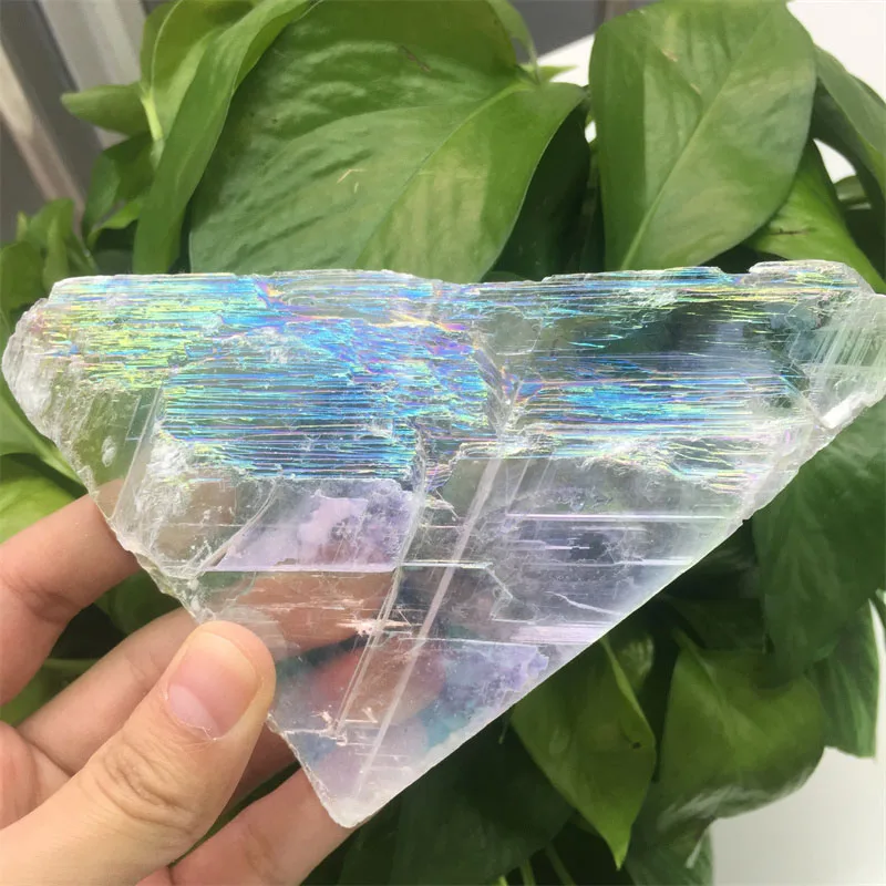 Natural Rough Crystal Slab Angel Aura Han Mineral Clear Gypsum Selenite Slice for Decoration