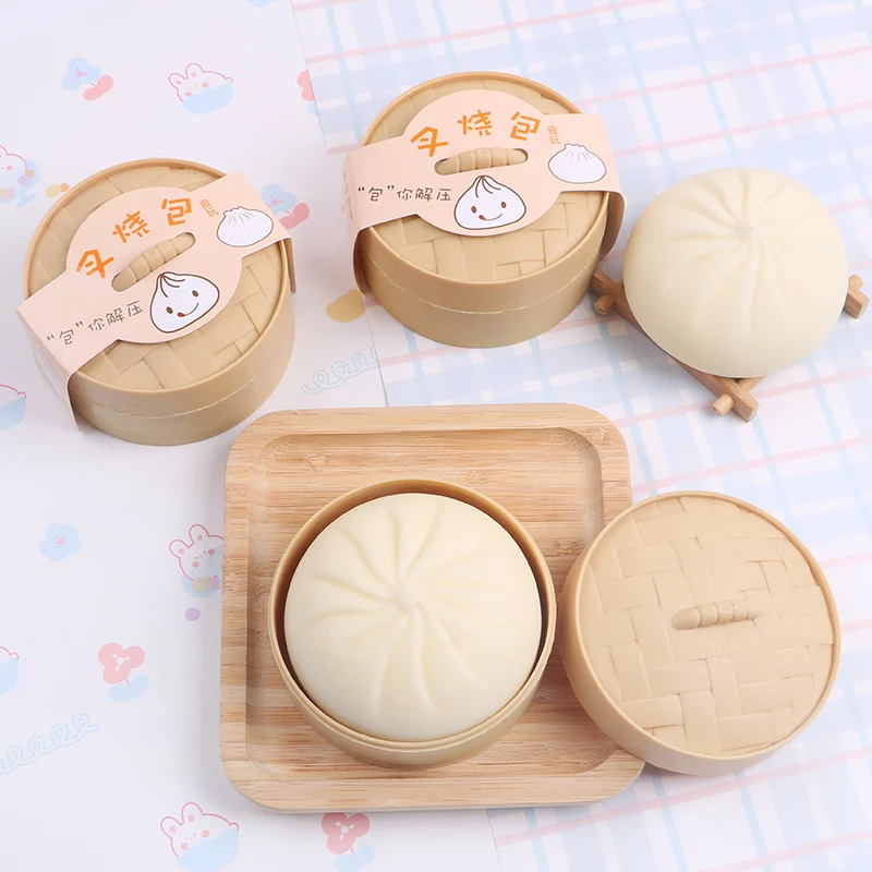 Hot sale Hot Dumpling Baozi Dough Squeeze Toys Squishy Stretchy Bounce Stress Balls with Steamer Stress Relief Squeeze Toy