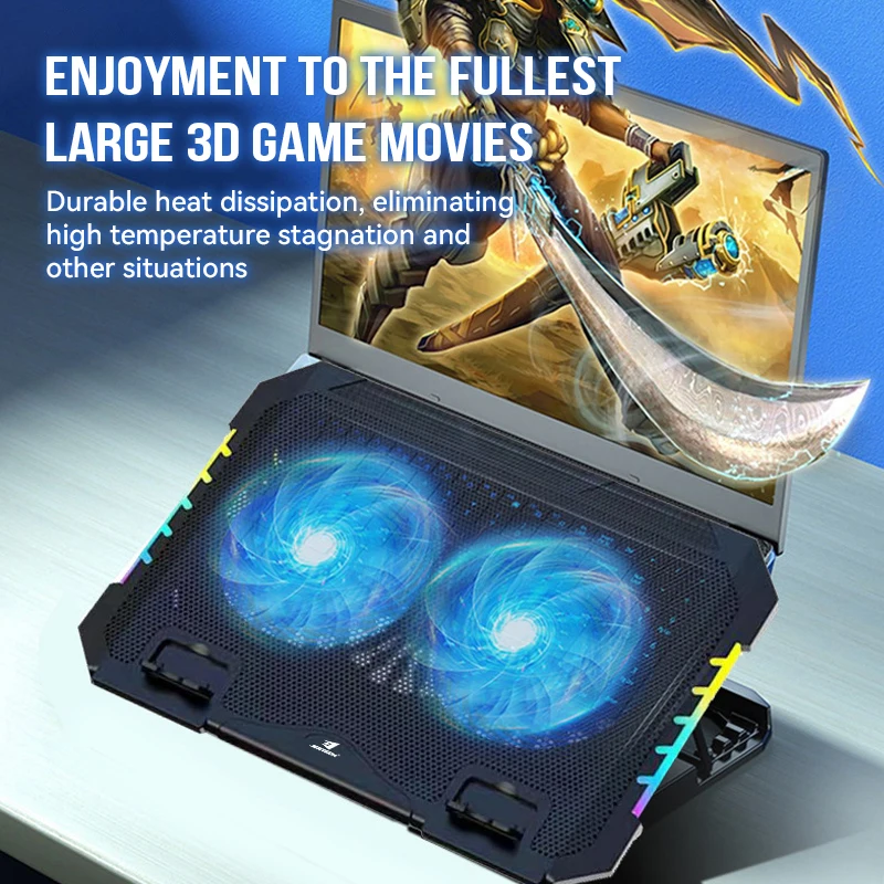 JERTECH Brand KL332 Cooler Pad with Phone Holder Adjustable Aluminum Laptop Stand RGB Foldable Computer Cooling Fans for Laptop