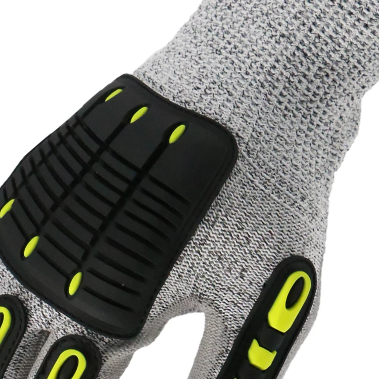 MaxiPact CE Certified Level C Protection Anti-Cut Gloves 13G HPPE Grey PU Palm Coated back of the hand TPR Cut Resistant Level 3