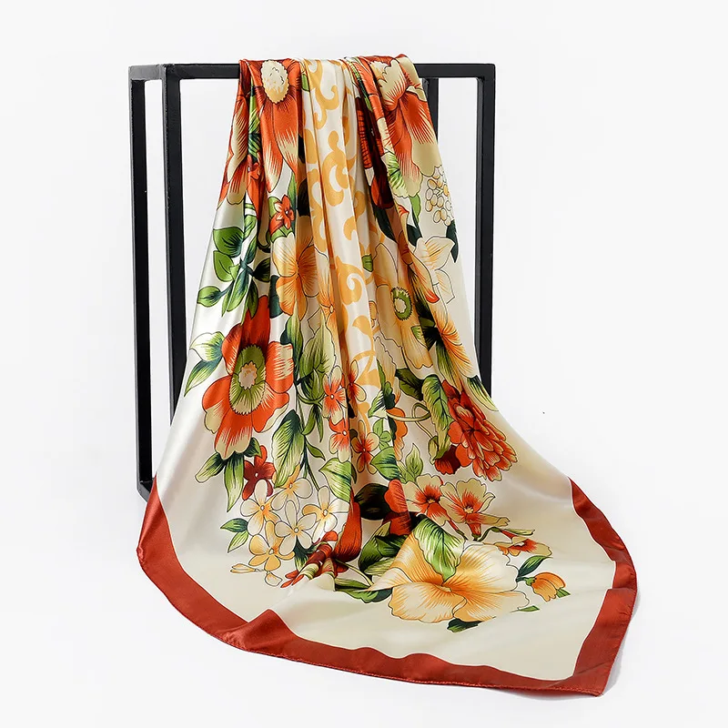 2022 лучшая Горячая продажа высокого качества шарф Классический пион с шарфом 90*90 см; Женская обувь, квадратный атласный шелк шарфы