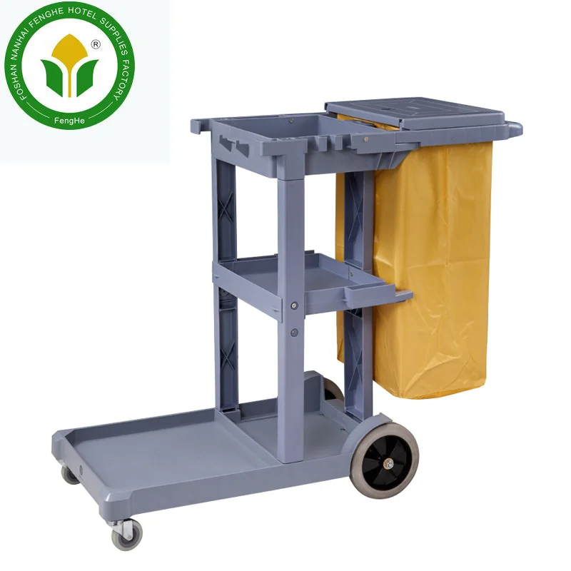 plastic housekeeping service cart serving trolley janitor cart