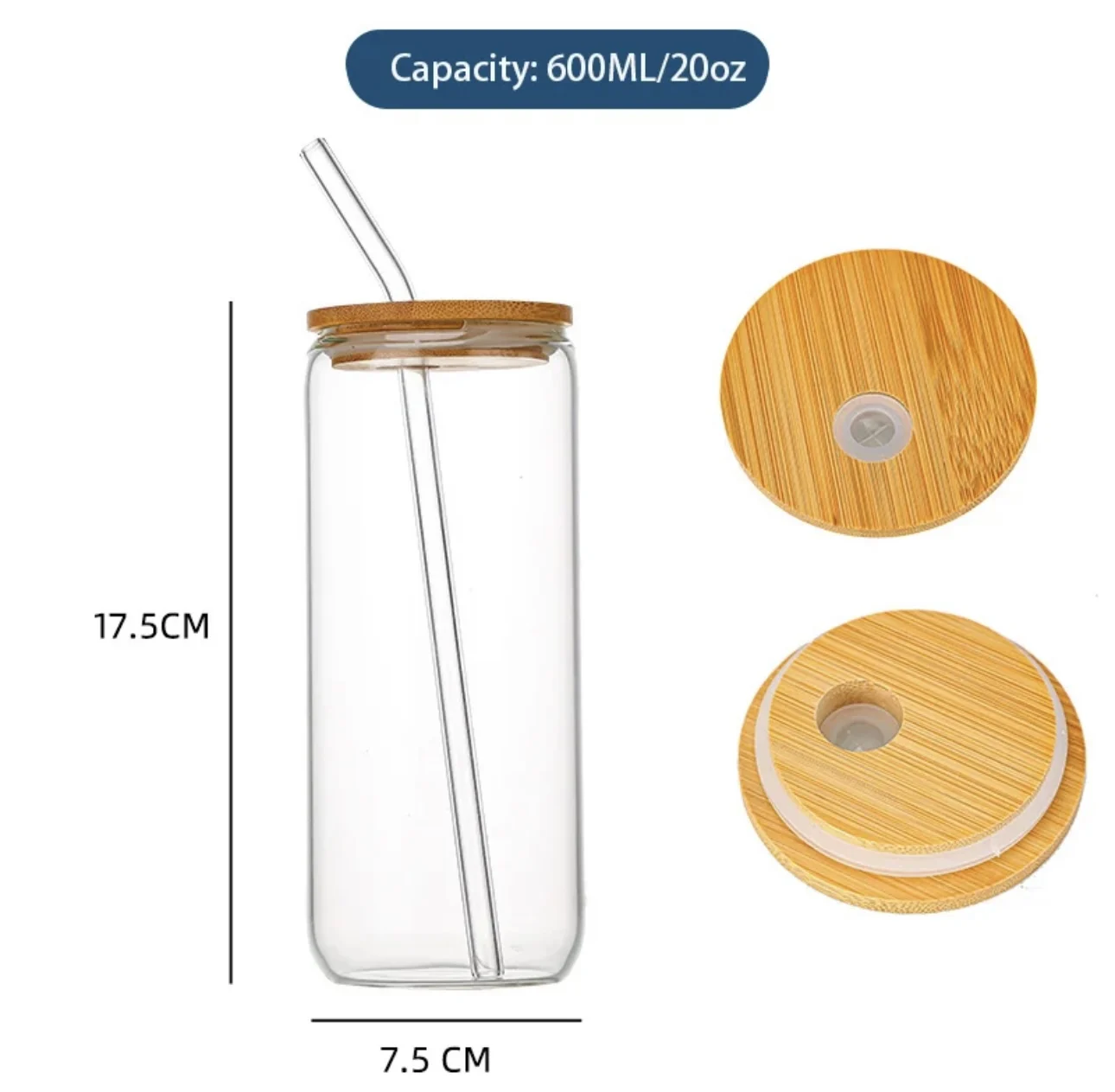 Wholesale 16oz cola cups with bamboo lids straws glass drinking cups