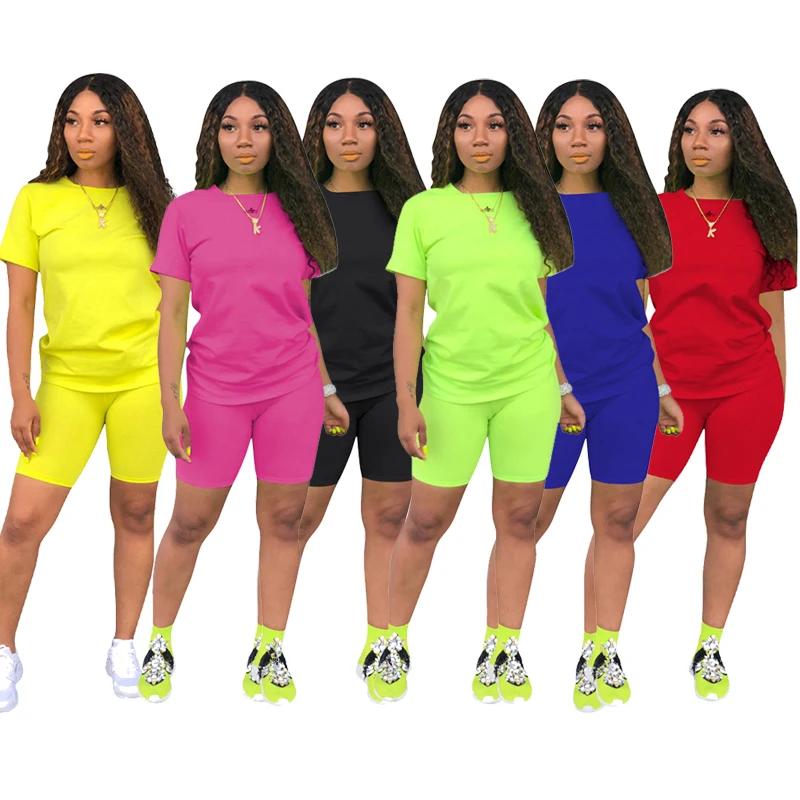 
Custom LOGO Hot Selling summer Casual Sport Two Piece Set Women Clothing Wholesale 2 Piece Set Women Biker Shorts Set S-4XL 