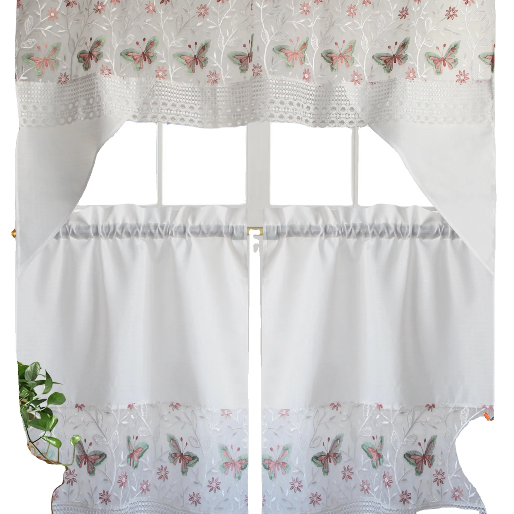 Lace  kitchen curtain factory new designs cheapest curtain for window for kitchen room 3 pieces
