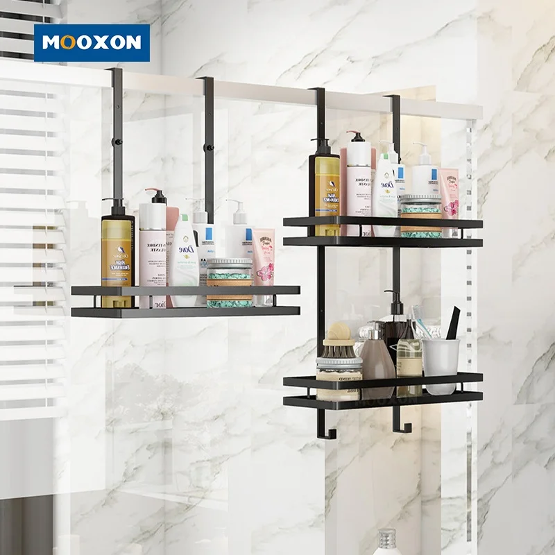 Simple Assemble 2-tier Stainless Steel Bathroom Shower Shelf Hanging Storage Rack Over The Door Shower Caddy With Hooks