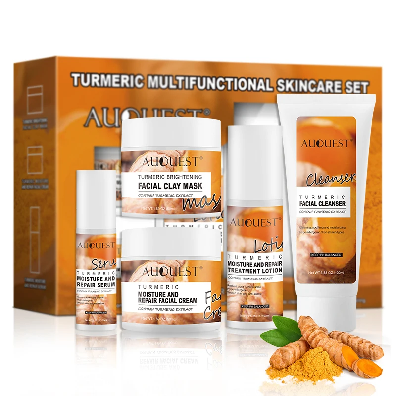 Private Label Chinese Best Skincare Brand Turmeric Face Skin Care Set Serum Natural Whitening Products For Black Skin