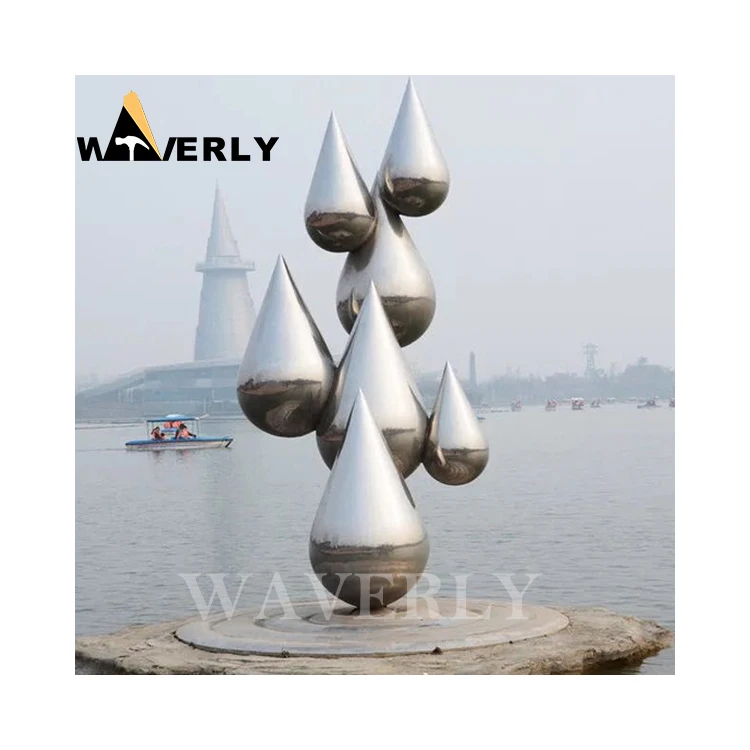 Custom Modern Polished Large Outdoor Metal Art Abstract Water Drop Stainless Steel Sculpture
