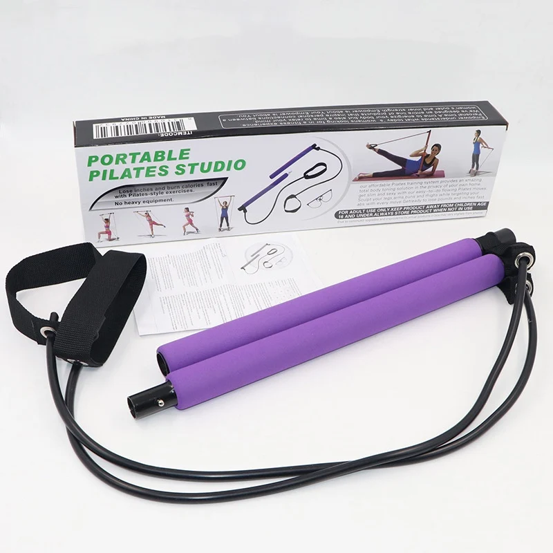 Portable Pilates Stick with Resistance Band Loops Lightweight Trainer Pilates Bar