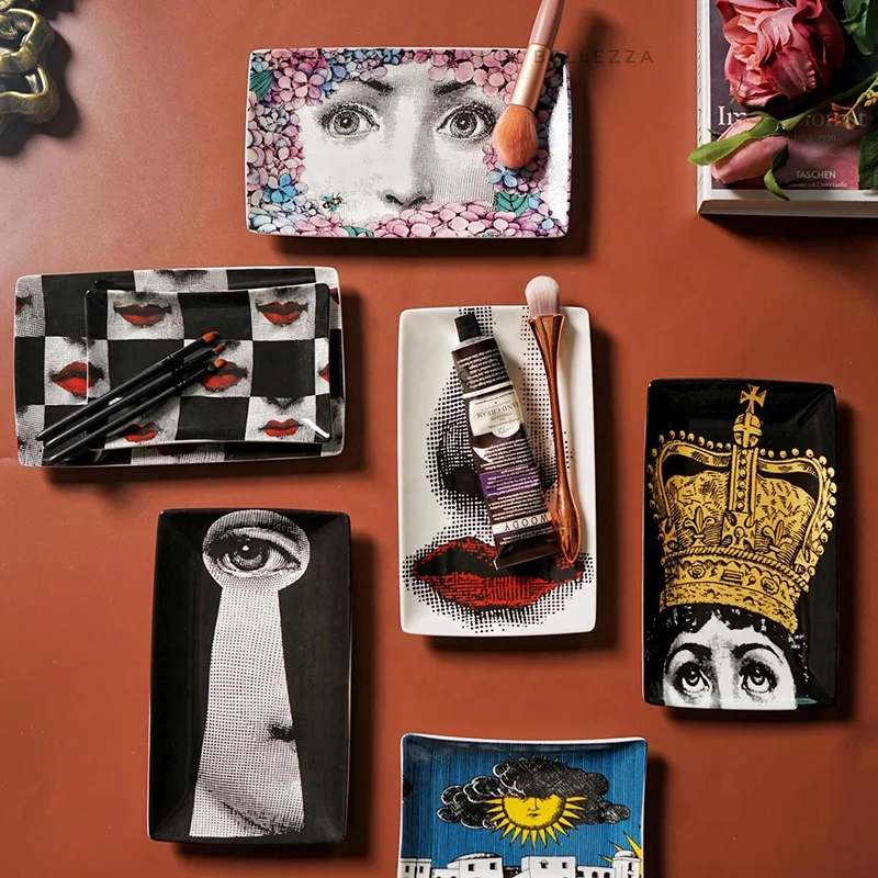 Высококачественные керамические тарелки в американском стиле, набор посуды, фарфоровый лоток, пепельница, набор столовых тарелок в стиле ретро, декоративный орнамент