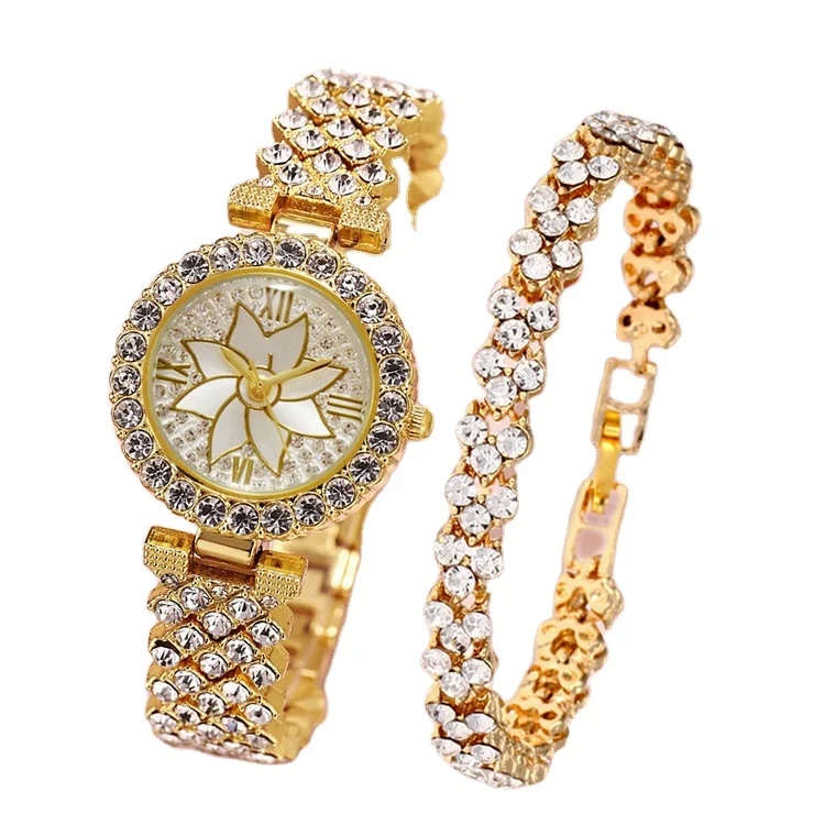 Low Price Hot Selling custom 2pcs set Wrist Luxury Ladies Quartz Watch Double Bracelet Set For Women
