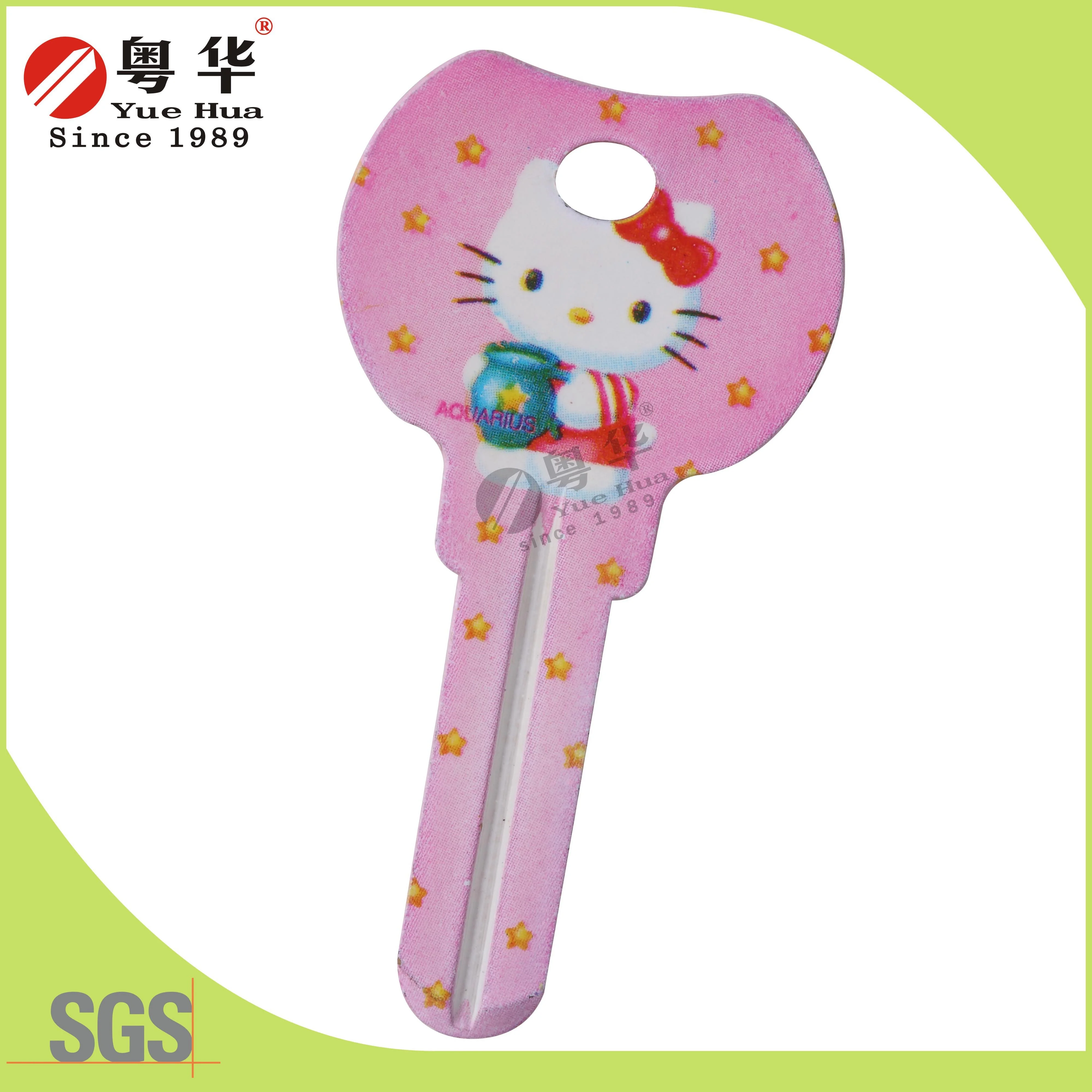 Free Sample US Market Pink Hello Kitty Shape Nickel Plated Custom Brass Key Door Brass Key Blank For Locksmith Tools