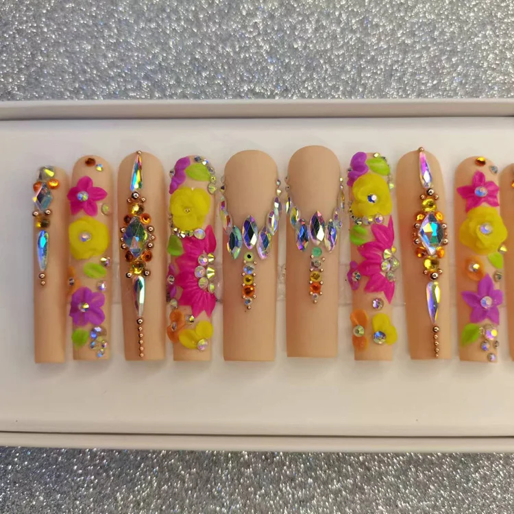 B 35% off Private label custom press on nails high quality new fashion red pallet false nails coffin long curve artificial nails