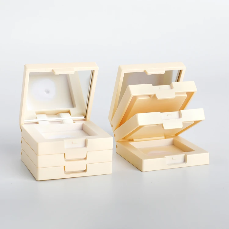 Wholesale custom logo stacked makeup palettes square empty cosmetics powder compact container yellow purple eyeshadow case