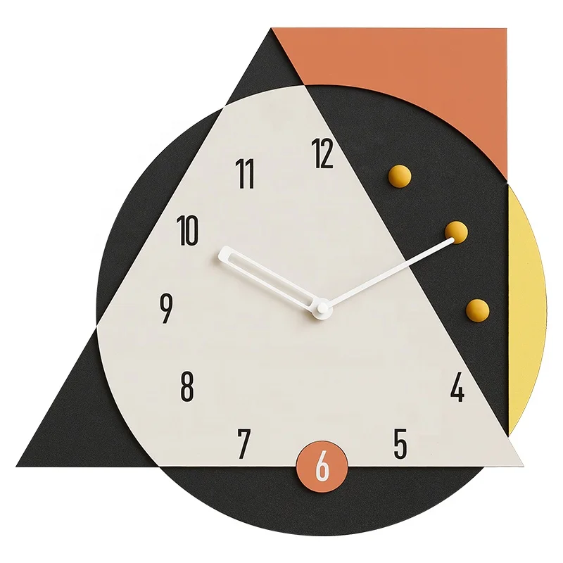 WOZOOM DIY Triangle Circle Art Wall Clock Living Room Bedroom Decor MDF Kids Wall Watches Clocks With Aluminium Hands For Sales